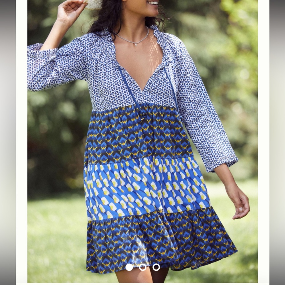 Ro's Garden Blue and Yellow Patterned Midi Dress